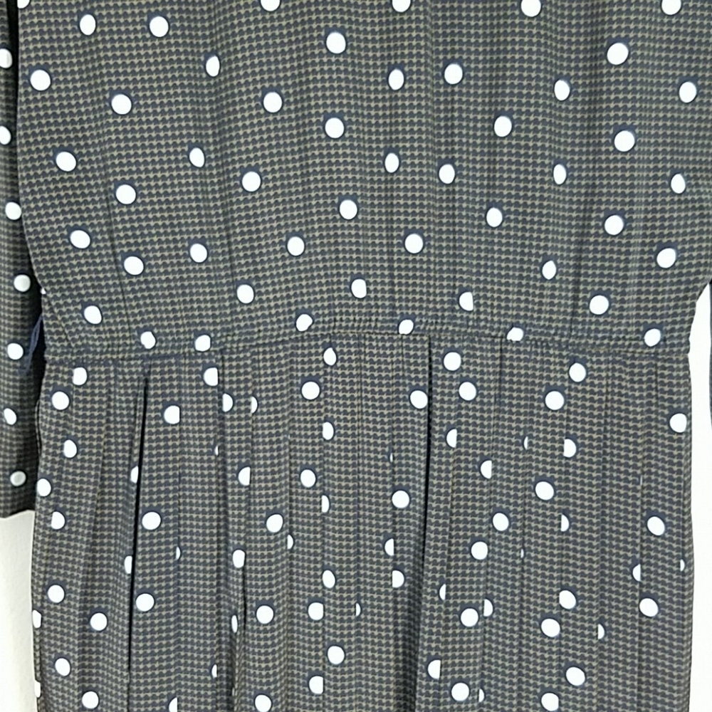 Dress long sleeve houndstooth polka dot maxi Size 10 black brown white print - Picture 10 of 13